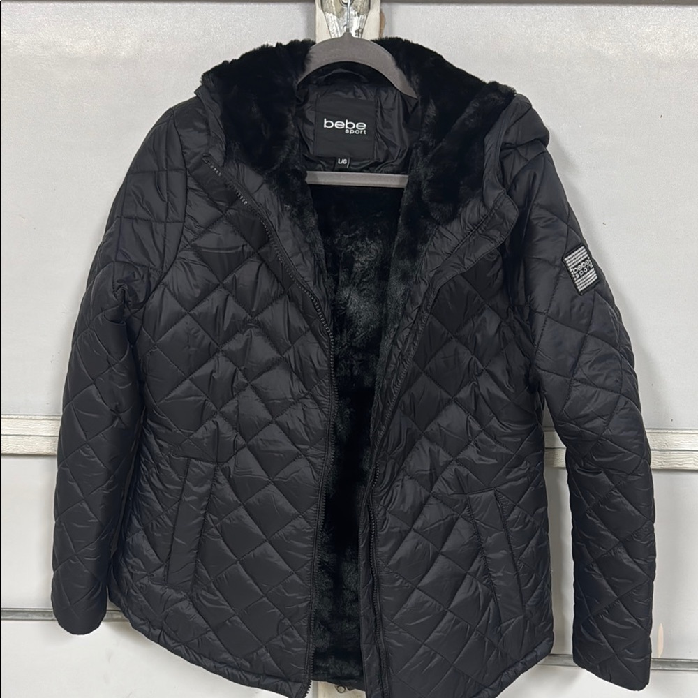Bebe Black Puffer Jacket with Quilted Design
